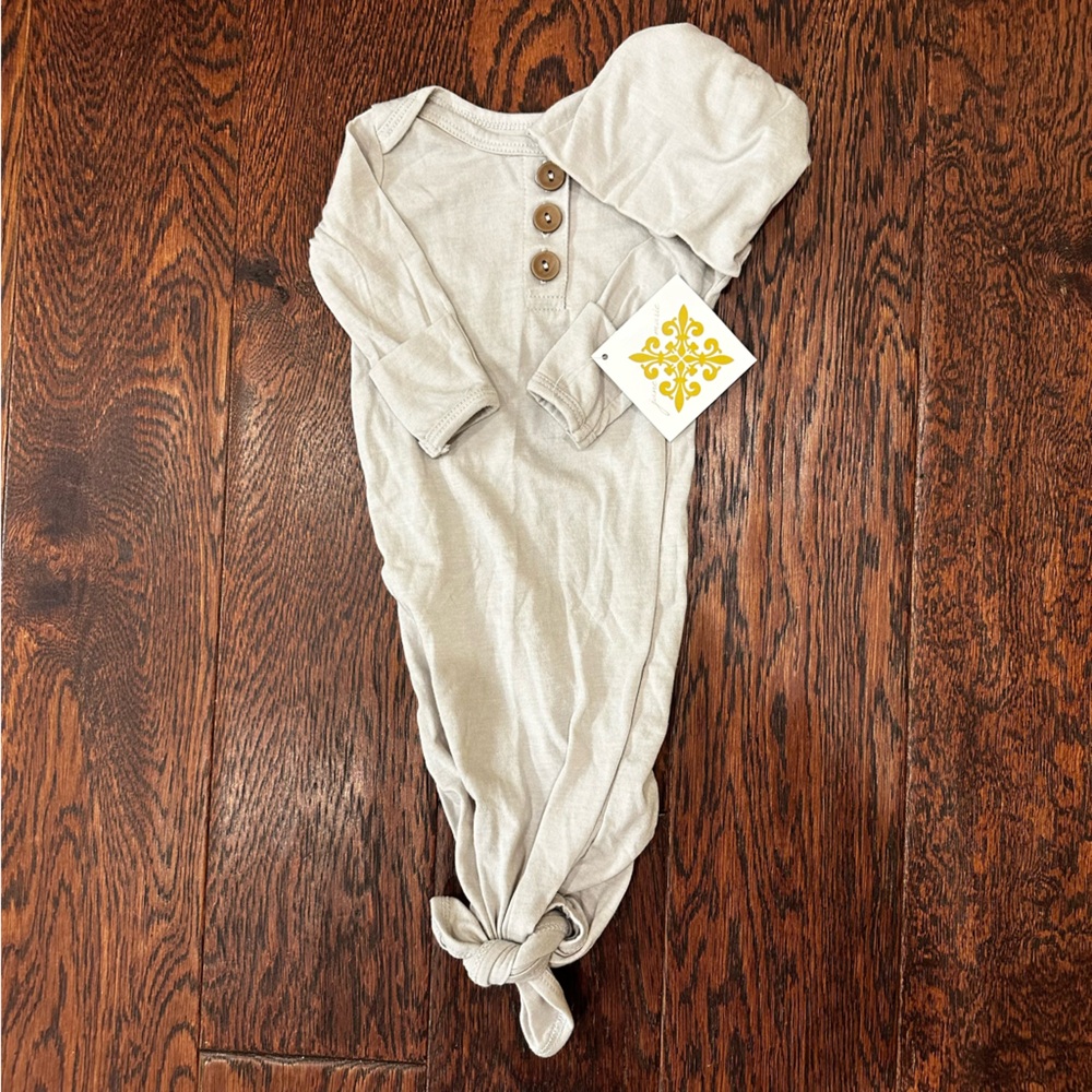 Gray Baby Knotted Gown with Hat